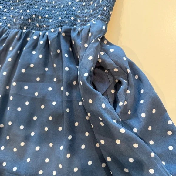 Abercrombie & Fitch Blue Polka Dot Smocked Flutter Sleeve Mini Dress XS - Picture 3 of 5